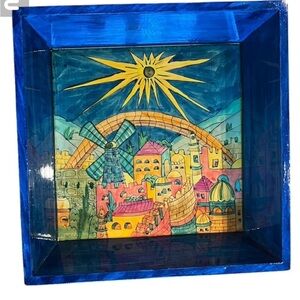 Emanuel hand painted matzoh wooden tray with box.  Vintage, Judaica, 12.…